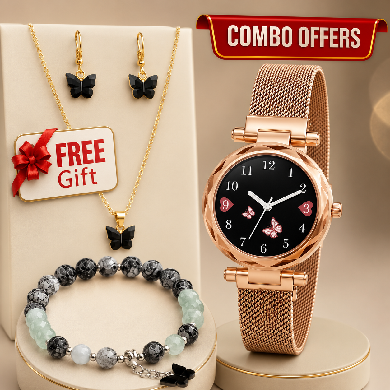 Butterfly Designer Women's and Girl's Watch Analog Watches with bracelet - Combo set